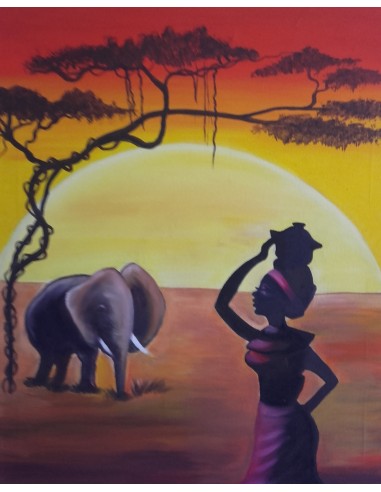 Cuadro de paisaje africano, pintura...